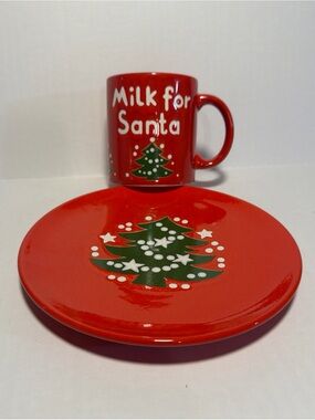 Waechtersbach Germany Milk For Santa Mug &  Christmas Tree Dessert Plate 7.5”